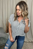 CHARCOAL & WHITE STRIPED SHORT SLEEVE BUTTON DOWN