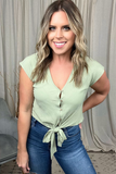 SAGE V-NECK TIE FRONT BLOUSE