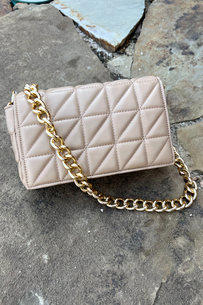 BEIGE QUILTED SHOULDER PURSE