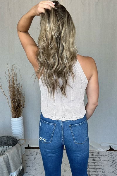 BEIGE KNIT HALTER TOP