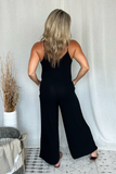 BLACK RIBBED KNIT TANK JUMPSUIT