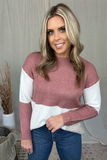 MAUVE & TAUPE COLOR BLOCK SWEATER