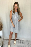 NAVY & WHITE PINTUCKED SLEEVELESS DRESS