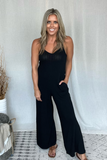 BLACK RIBBED KNIT TANK JUMPSUIT