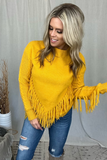 MUSTARD FRINGE KNIT SWEATER