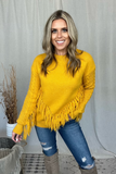 MUSTARD FRINGE KNIT SWEATER