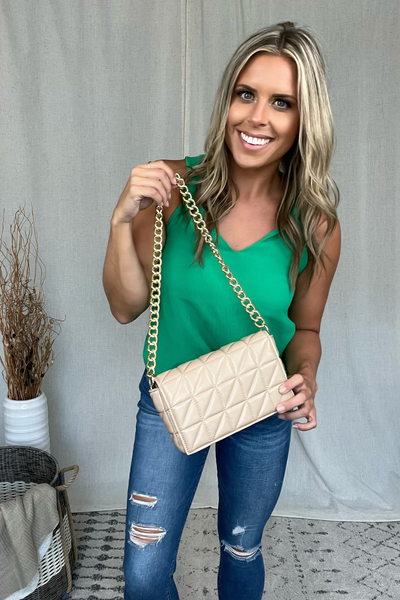 BEIGE QUILTED SHOULDER PURSE