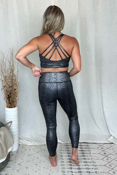 BLACK SNAKE PRINT FOIL LEGGINGS