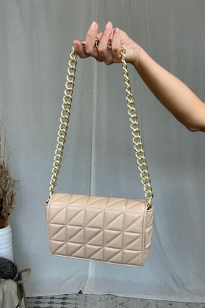 BEIGE QUILTED SHOULDER PURSE