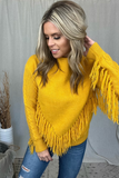 MUSTARD FRINGE KNIT SWEATER