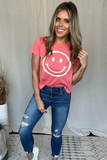 CORAL SEMI-CROPPED SMILEY FACE TEE