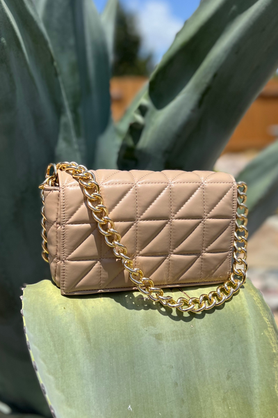 BEIGE QUILTED SHOULDER PURSE