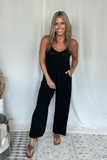 BLACK RIBBED KNIT TANK JUMPSUIT