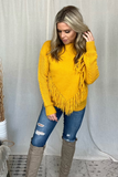MUSTARD FRINGE KNIT SWEATER