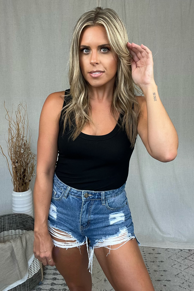 BLACK SCOOP NECK TANK BODYSUIT