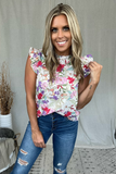 FLORAL PRINT TOP WITH RUFFLE SLEEVES