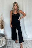 BLACK RIBBED KNIT TANK JUMPSUIT