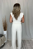OATMEAL WIDE LEG PANT WITH RUFFLE SLEEVE CROP TOP SET