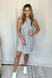 NAVY & WHITE PINTUCKED SLEEVELESS DRESS