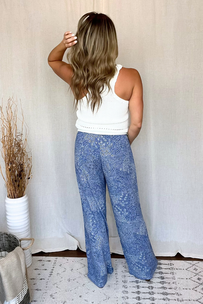 BLUE & WHITE FLORAL WIDE LEG PANTS