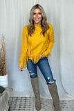 MUSTARD FRINGE KNIT SWEATER