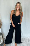 BLACK RIBBED KNIT TANK JUMPSUIT