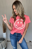 CORAL SEMI-CROPPED SMILEY FACE TEE