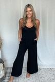 BLACK RIBBED KNIT TANK JUMPSUIT