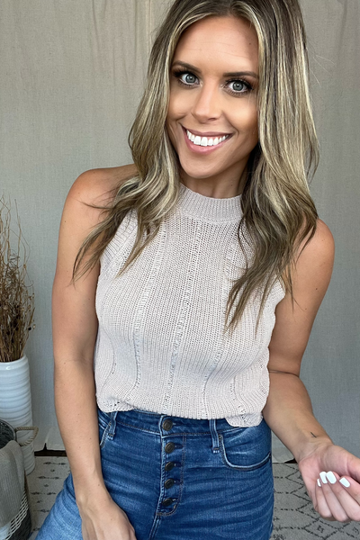 BEIGE KNIT HALTER TOP