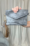 GRAY VEGAN LEATHER CROSSBODY PURSE