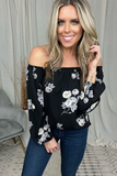 BLACK FLORAL OTS TOP