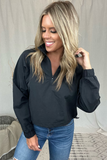 BLACK CROPPED QUARTER ZIP PULLOVER