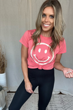 CORAL SEMI-CROPPED SMILEY FACE TEE