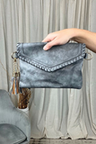 GRAY VEGAN LEATHER CROSSBODY PURSE