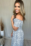 WHITE & BLUE SMOCKED FLORAL PRINT MAXI DRESS