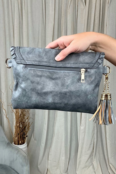 GRAY VEGAN LEATHER CROSSBODY PURSE