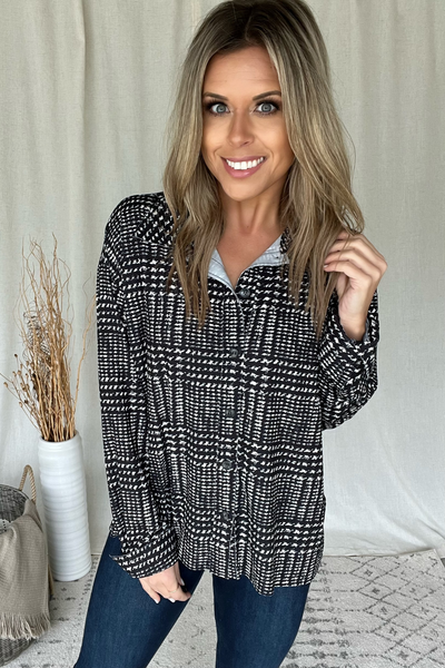 BLACK & WHITE GLEN PLAID PATTERN BLOUSE