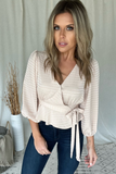 CHAMPAGNE TIE PEPLUM BLOUSE