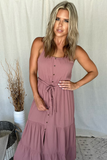 MAUVE TIERED MAXI DRESS WITH TIE BELT