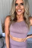 MAUVE MINERAL WASH RIBBED CUT-OUT BRA