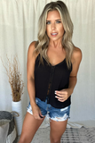 BLACK V NECK LACE TRIM BUTTON TANK