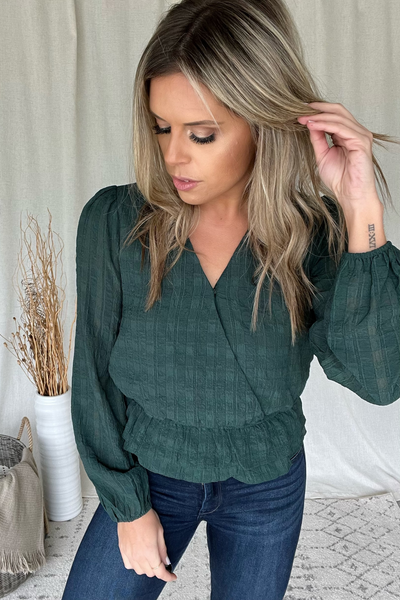 HUNTER GREEN TEXTURED BLOUSE