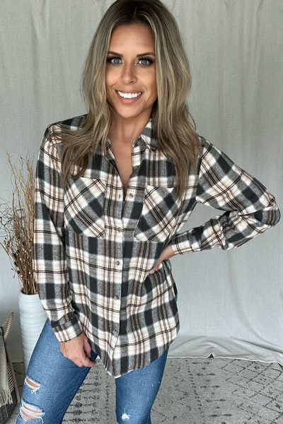 BLACK & TAN PLAID FLANNEL SHIRT