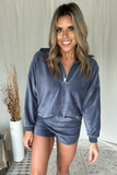 DUSTY BLUE CORDUROY ZIP TOP & SHORT LOUNGE SET