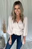CHAMPAGNE TIE PEPLUM BLOUSE