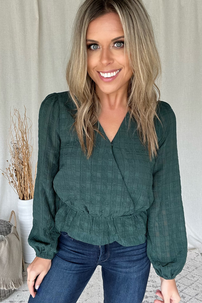 HUNTER GREEN TEXTURED BLOUSE