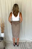 COCOA SUEDE WRAP MIDI SKIRT