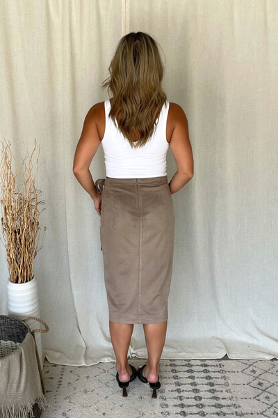COCOA SUEDE WRAP MIDI SKIRT