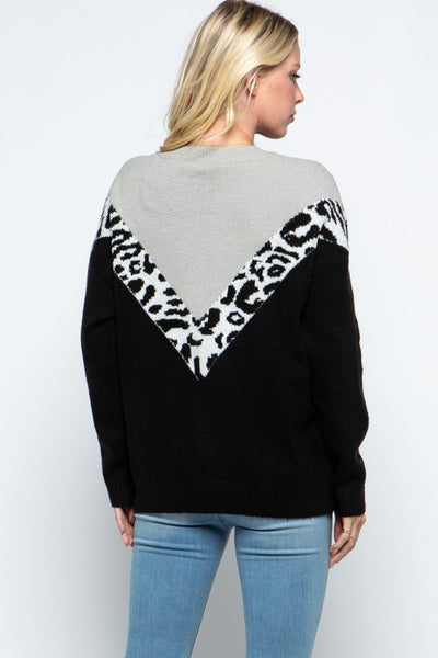 GREY & BLACK LEOPARD SWEATER