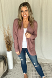 MAUVE WAFFLE KNIT COCOON CARDI